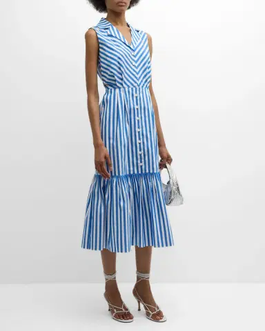 Elie Tahari The Joelle Striped Flounce Midi Dress | Thumbnail 3 Elie Tahari The Joelle Striped Flounce Midi Dress | Thumbnail 3