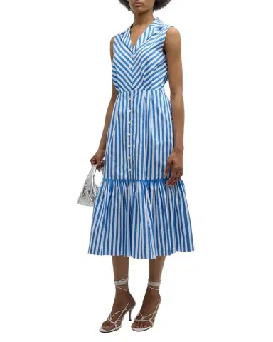 Elie Tahari The Joelle Striped Flounce Midi Dress | Thumbnail 1 Elie Tahari The Joelle Striped Flounce Midi Dress | Thumbnail 1