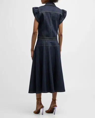 Cinq à Sept Veena Denim Midi Skirt | Thumbnail 3 Cinq à Sept Veena Denim Midi Skirt | Thumbnail 3