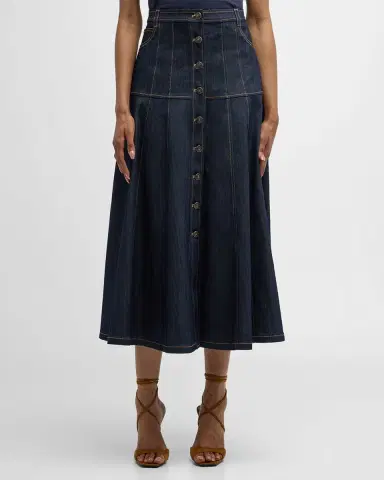 Cinq à Sept Veena Denim Midi Skirt | Thumbnail 4 Cinq à Sept Veena Denim Midi Skirt | Thumbnail 4