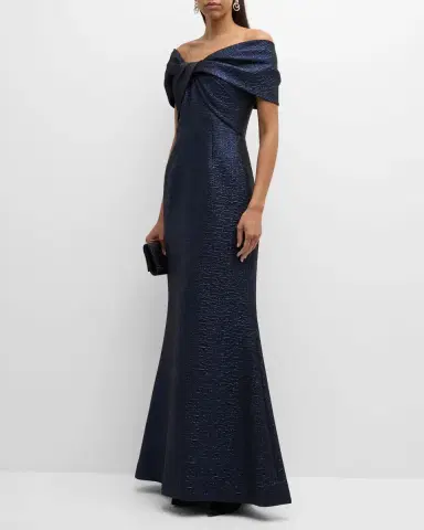 Rickie Freeman for Teri Jon Off-Shoulder Metallic Jacquard Mermaid Gown | Thumbnail 3 Rickie Freeman for Teri Jon Off-Shoulder Metallic Jacquard Mermaid Gown | Thumbnail 3