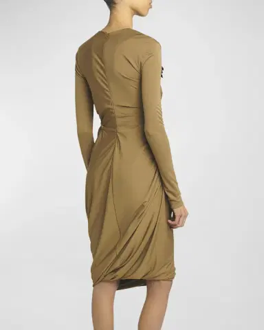 Bottega Veneta Flower-Applique Long-Sleeve Ruched Matte Crepe Viscose Jersey Dress | Thumbnail 6 Bottega Veneta Flower-Applique Long-Sleeve Ruched Matte Crepe Viscose Jersey Dress | Thumbnail 6