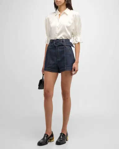 Cinq à Sept Fiona Silk Satin Short-Sleeve Top | Thumbnail 2 Cinq à Sept Fiona Silk Satin Short-Sleeve Top | Thumbnail 2