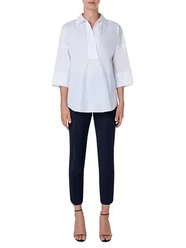 Akris punto Women's Elements Cotton Kimono Blouse - White - Size 16 | Thumbnail 2 Akris punto Women's Elements Cotton Kimono Blouse - White - Size 16 | Thumbnail 2