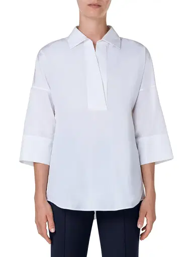 Akris punto Women's Elements Cotton Kimono Blouse - White - Size 16 | Thumbnail 3 Akris punto Women's Elements Cotton Kimono Blouse - White - Size 16 | Thumbnail 3