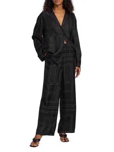 Toteme Women's Monogram Stitch Silk Pants - Black Monogram | Thumbnail 2 Toteme Women's Monogram Stitch Silk Pants - Black Monogram | Thumbnail 2
