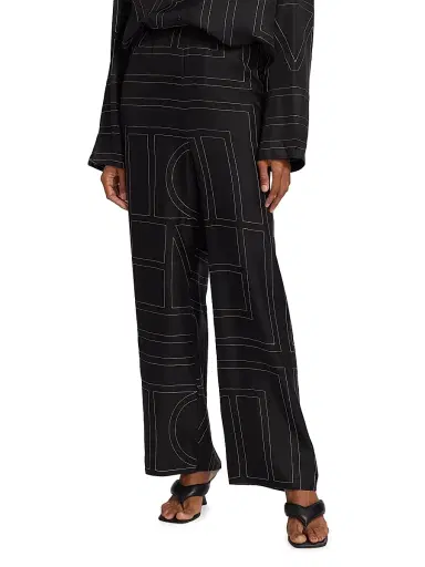 Toteme Women's Monogram Stitch Silk Pants - Black Monogram | Thumbnail 3 Toteme Women's Monogram Stitch Silk Pants - Black Monogram | Thumbnail 3