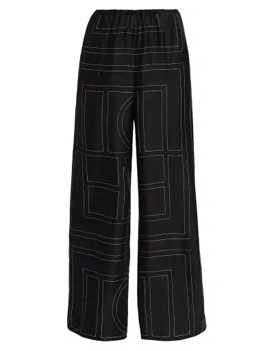 Toteme Women's Monogram Stitch Silk Pants - Black Monogram | Thumbnail 1 Toteme Women's Monogram Stitch Silk Pants - Black Monogram | Thumbnail 1