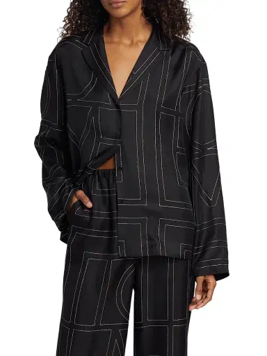 TOTEME Women's Logo Stitch Silk Top - Black Monogram - Size 12 | Thumbnail 3 TOTEME Women's Logo Stitch Silk Top - Black Monogram - Size 12 | Thumbnail 3