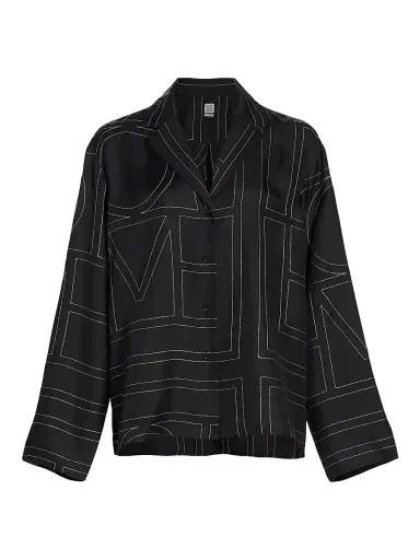 TOTEME Women's Logo Stitch Silk Top - Black Monogram - Size 12 | Thumbnail 1 TOTEME Women's Logo Stitch Silk Top - Black Monogram - Size 12 | Thumbnail 1