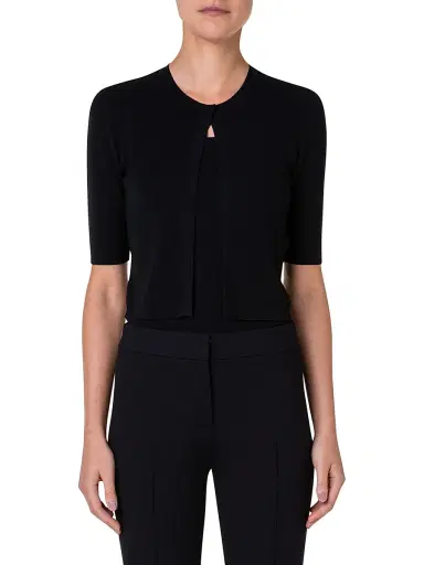 Akris punto Women's Elements Wool Cropped Cardigan - Black - Size 16 | Thumbnail 3 Akris punto Women's Elements Wool Cropped Cardigan - Black - Size 16 | Thumbnail 3