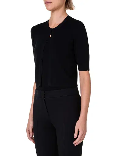 Akris punto Women's Elements Wool Cropped Cardigan - Black - Size 16 | Thumbnail 4 Akris punto Women's Elements Wool Cropped Cardigan - Black - Size 16 | Thumbnail 4