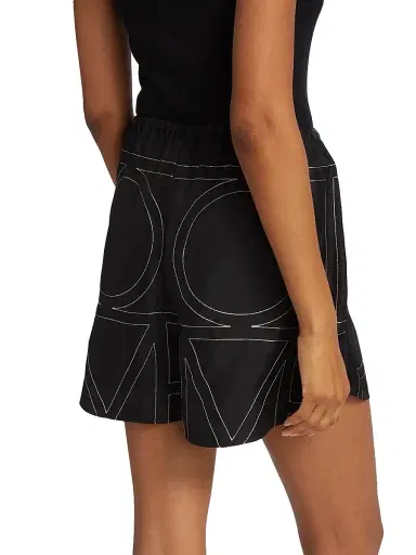 TOTEME Women's Silk Stitched-Logo Shorts - Black Monogram - Size 12 | Thumbnail 4 TOTEME Women's Silk Stitched-Logo Shorts - Black Monogram - Size 12 | Thumbnail 4