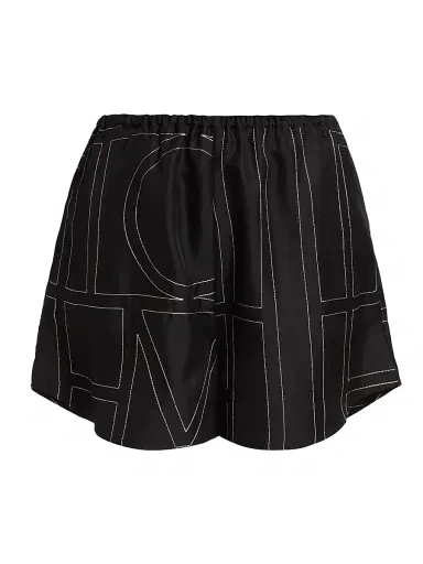 TOTEME Women's Silk Stitched-Logo Shorts - Black Monogram - Size 12 | Thumbnail 1 TOTEME Women's Silk Stitched-Logo Shorts - Black Monogram - Size 12 | Thumbnail 1