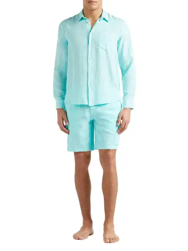 Vilebrequin Men's Caroubis Linen Button-Front Shirt - Lagon | Thumbnail 2 Vilebrequin Men's Caroubis Linen Button-Front Shirt - Lagon | Thumbnail 2