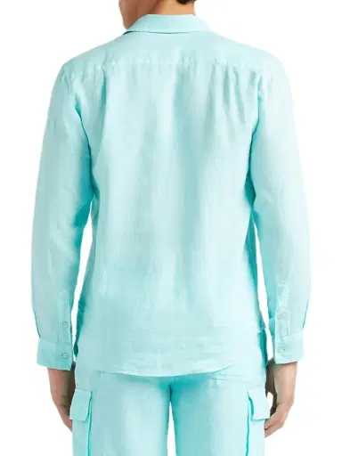 Vilebrequin Men's Caroubis Linen Button-Front Shirt - Lagon | Thumbnail 4 Vilebrequin Men's Caroubis Linen Button-Front Shirt - Lagon | Thumbnail 4