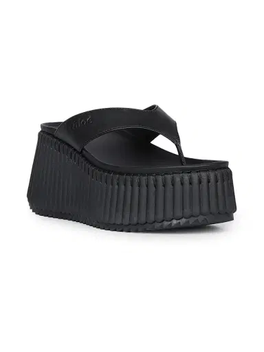 Chloé Women's Nama Leather Wedge Sandals - Black | Thumbnail 2 Chloé Women's Nama Leather Wedge Sandals - Black | Thumbnail 2
