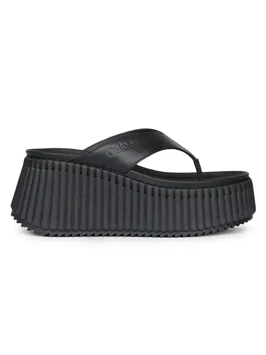 Chloé Women's Nama Leather Wedge Sandals - Black | Thumbnail 1 Chloé Women's Nama Leather Wedge Sandals - Black | Thumbnail 1