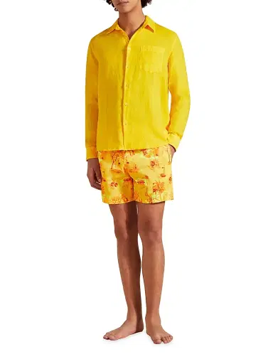 Vilebrequin Men's Long-Sleeve Linen Shirt - Yellow | Thumbnail 2 Vilebrequin Men's Long-Sleeve Linen Shirt - Yellow | Thumbnail 2