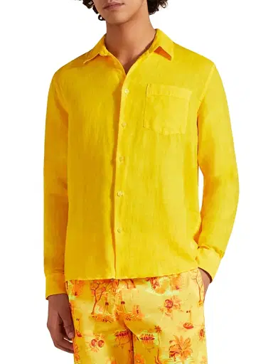Vilebrequin Men's Long-Sleeve Linen Shirt - Yellow | Thumbnail 4 Vilebrequin Men's Long-Sleeve Linen Shirt - Yellow | Thumbnail 4