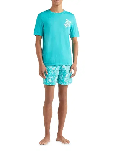 Vilebrequin Men's Big Turtle Silk & Cotton T-Shirt - Vertdisco | Thumbnail 2 Vilebrequin Men's Big Turtle Silk & Cotton T-Shirt - Vertdisco | Thumbnail 2