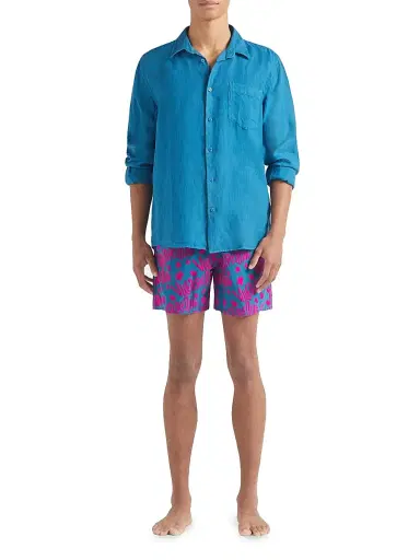 Vilebrequin Men's Long-Sleeve Linen Shirt - Bleu Ciel | Thumbnail 2 Vilebrequin Men's Long-Sleeve Linen Shirt - Bleu Ciel | Thumbnail 2