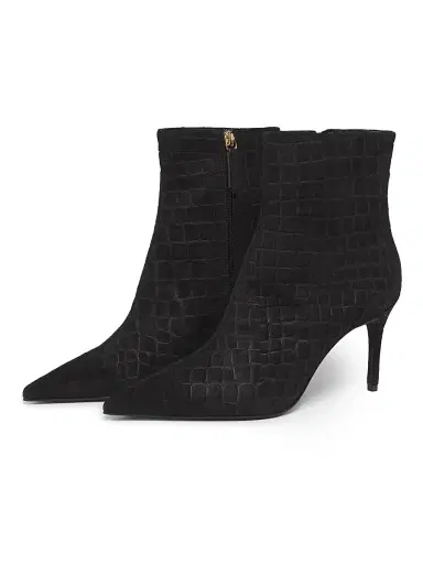 Schutz Women's Mary 8MM Croc-Embossed Suede Ankle Boots - Black | Thumbnail 2 Schutz Women's Mary 8MM Croc-Embossed Suede Ankle Boots - Black | Thumbnail 2