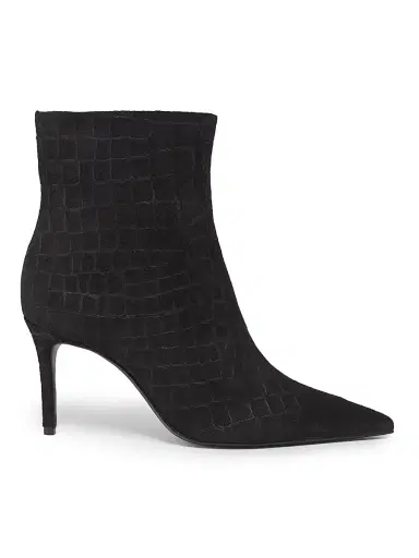 Schutz Women's Mary 8MM Croc-Embossed Suede Ankle Boots - Black | Thumbnail 1 Schutz Women's Mary 8MM Croc-Embossed Suede Ankle Boots - Black | Thumbnail 1
