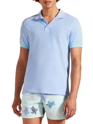 Vilebrequin Men's Cotton Polo Shirt - Light Blue | Thumbnail 4 Vilebrequin Men's Cotton Polo Shirt - Light Blue | Thumbnail 4