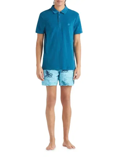 Vilebrequin Men's Terry Cloth Polo Shirt - Paon | Thumbnail 2 Vilebrequin Men's Terry Cloth Polo Shirt - Paon | Thumbnail 2