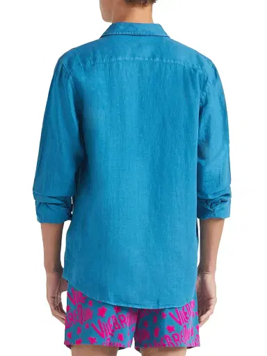 Vilebrequin Men's Long-Sleeve Linen Shirt - Paon | Thumbnail 5 Vilebrequin Men's Long-Sleeve Linen Shirt - Paon | Thumbnail 5