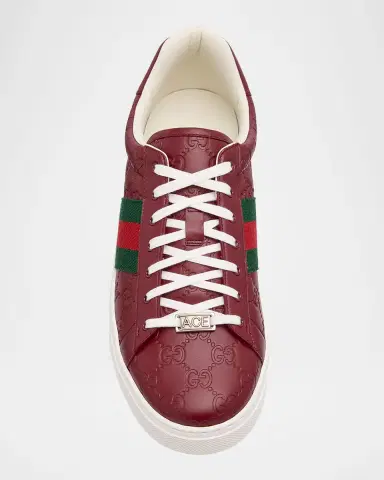 Gucci Men's Ace GG Embossed Leather Low-Top Sneakers | Thumbnail 3 Gucci Men's Ace GG Embossed Leather Low-Top Sneakers | Thumbnail 3