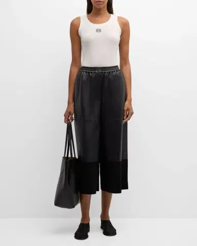 LOEWE Cropped Leather and Suede Trousers | Thumbnail 2 LOEWE Cropped Leather and Suede Trousers | Thumbnail 2