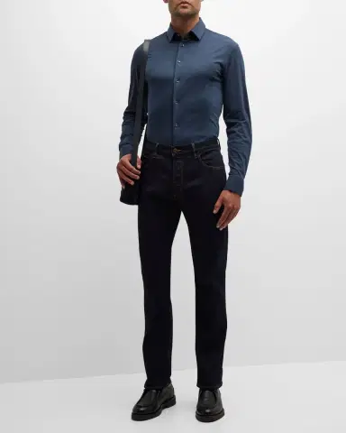 Giorgio Armani Men's Solid Cotton Stretch Sport Shirt | Thumbnail 2 Giorgio Armani Men's Solid Cotton Stretch Sport Shirt | Thumbnail 2