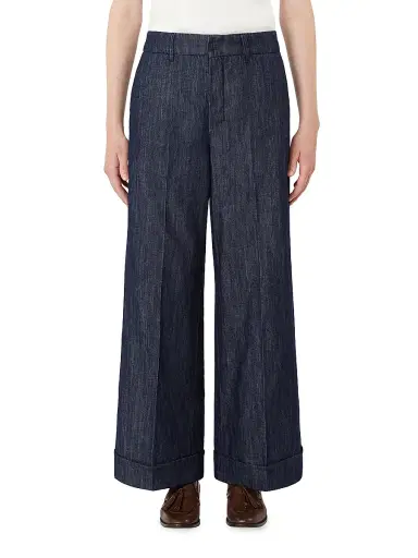 Max Mara Women's Straight Fit Cotton and Linen Denim Trousers - Midnight Blue | Thumbnail 3 Max Mara Women's Straight Fit Cotton and Linen Denim Trousers - Midnight Blue | Thumbnail 3