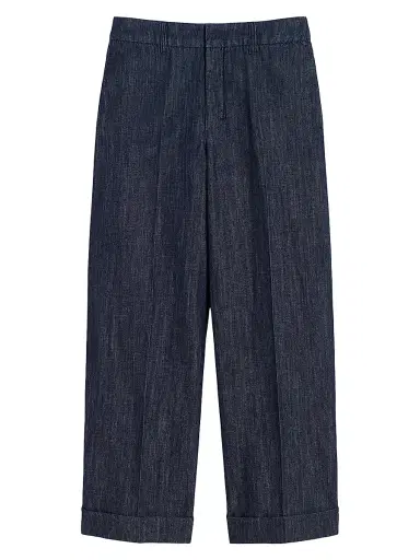 Max Mara Women's Straight Fit Cotton and Linen Denim Trousers - Midnight Blue | Thumbnail 1 Max Mara Women's Straight Fit Cotton and Linen Denim Trousers - Midnight Blue | Thumbnail 1