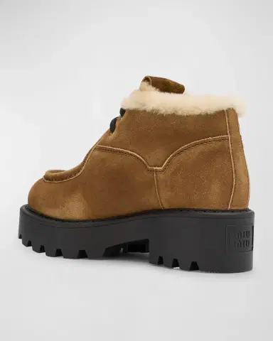 Miu Miu Suede Shearling Lace-Up Chukka Booties | Thumbnail 3 Miu Miu Suede Shearling Lace-Up Chukka Booties | Thumbnail 3