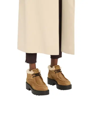 Miu Miu Suede Shearling Lace-Up Chukka Booties | Thumbnail 1 Miu Miu Suede Shearling Lace-Up Chukka Booties | Thumbnail 1