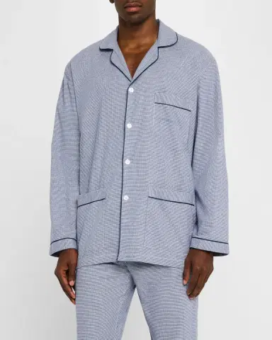 Neiman Marcus Men's Cotton Micro-Check Long Pajama Set | Thumbnail 4 Neiman Marcus Men's Cotton Micro-Check Long Pajama Set | Thumbnail 4