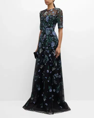 Rickie Freeman for Teri Jon Embroidered A-Line Tulle Gown | Thumbnail 3 Rickie Freeman for Teri Jon Embroidered A-Line Tulle Gown | Thumbnail 3