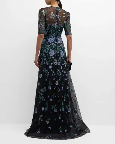 Rickie Freeman for Teri Jon Embroidered A-Line Tulle Gown | Thumbnail 4 Rickie Freeman for Teri Jon Embroidered A-Line Tulle Gown | Thumbnail 4