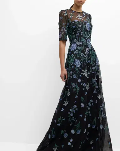 Rickie Freeman for Teri Jon Embroidered A-Line Tulle Gown | Thumbnail 7 Rickie Freeman for Teri Jon Embroidered A-Line Tulle Gown | Thumbnail 7