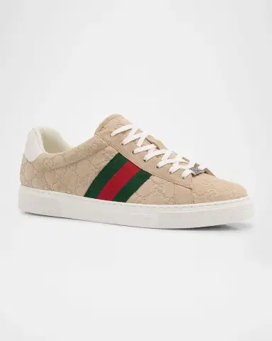 Gucci Men's Ace Suede Monogram Low-Top Sneakers | Thumbnail 2 Gucci Men's Ace Suede Monogram Low-Top Sneakers | Thumbnail 2