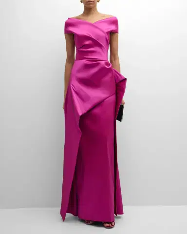 Rickie Freeman for Teri Jon Pleated Off-Shoulder Peplum Gown | Thumbnail 2 Rickie Freeman for Teri Jon Pleated Off-Shoulder Peplum Gown | Thumbnail 2