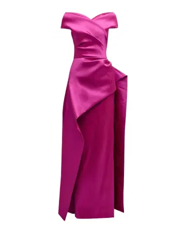 Rickie Freeman for Teri Jon Pleated Off-Shoulder Peplum Gown | Thumbnail 1 Rickie Freeman for Teri Jon Pleated Off-Shoulder Peplum Gown | Thumbnail 1