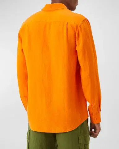 Vilebrequin Men 's Caroubis Solid Linen Sport Shirt | Thumbnail 3 Vilebrequin Men 's Caroubis Solid Linen Sport Shirt | Thumbnail 3