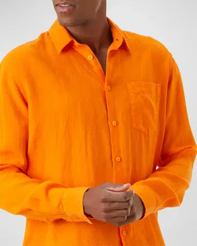 Vilebrequin Men 's Caroubis Solid Linen Sport Shirt | Thumbnail 4 Vilebrequin Men 's Caroubis Solid Linen Sport Shirt | Thumbnail 4
