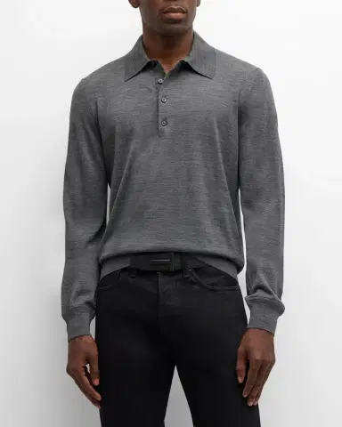 Tom Ford Men's Fine-Gauge Wool Polo Sweater | Thumbnail 4 Tom Ford Men's Fine-Gauge Wool Polo Sweater | Thumbnail 4
