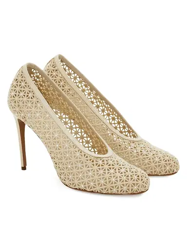 FERRAGAMO Women's Sol 95MM Lace Stiletto Pumps - Mascarpone | Thumbnail 2 FERRAGAMO Women's Sol 95MM Lace Stiletto Pumps - Mascarpone | Thumbnail 2