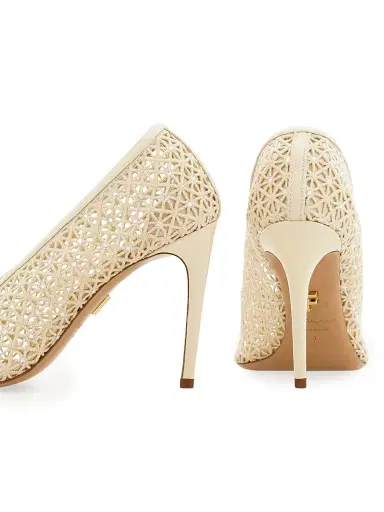 FERRAGAMO Women's Sol 95MM Lace Stiletto Pumps - Mascarpone | Thumbnail 6 FERRAGAMO Women's Sol 95MM Lace Stiletto Pumps - Mascarpone | Thumbnail 6